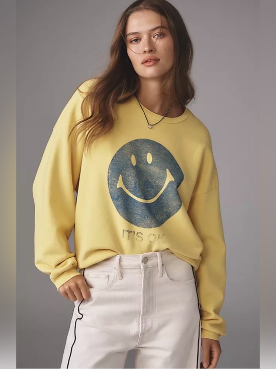 MOTHER Tops - MOTHER The Drop Square Smiley Sweatshirt Yellow Oversized Small EUC